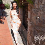 Summer Women's Chic Slim Waist Printed Lace-Up Slim Strap Long Dress