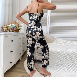 Sexy Leopard Printed Pajama Set Lace Satin Camisole Trousers Homewear