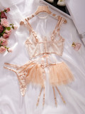 Lace-Up Mesh Steel Ring Lingerie Set
