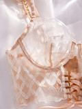 Lace-Up Mesh Steel Ring Lingerie Set