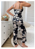 Sexy Leopard Printed Pajama Set Lace Satin Camisole Trousers Homewear