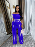 Women Summer Casual Off Shoulder Top and Long Pants Two Piece Set
