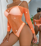 Beaded sexy off shoulder long sleeve erotic lingerie mesh clothing