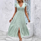 Women summer v-neck split dress
