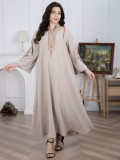 Plus Size Women Muslim Embroidered Robe Dress