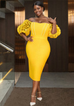 Women Sexy Strapless See-Through Lantern Sleeve Party Cocktail Beading Dress Women Sexy Strapless See-Through Lantern Sleeve Party Cocktail Beading Dress