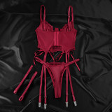 Women red lace sexy lingerie two-piece set