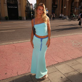 Women solid sleeveless strapless top and skirt two-piece set