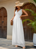 Women White Beach Holidays Sleeveless Dress