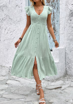 Women summer v-neck split dress