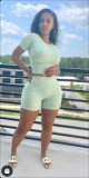 Women Solid Street Crop Top and Shorts Two-piece Set