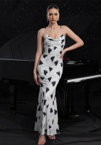 Women Summer Sexy Heart Print Print Backless Holidays Strap Dress