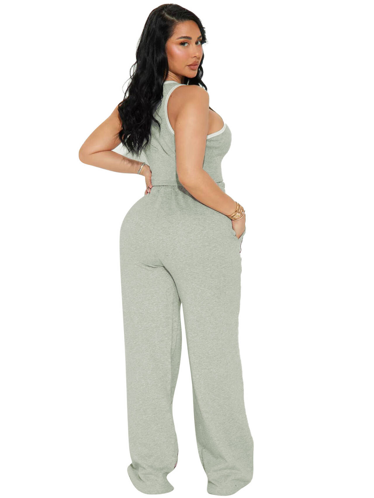 Women Casual Vest and Striped Pants Two-piece Set