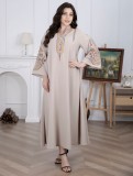 Plus Size Women Muslim Embroidered Robe Dress