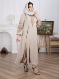 Plus Size Women Muslim Embroidered Robe Dress