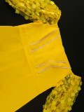 Women Sexy Strapless See-Through Lantern Sleeve Party Cocktail Beading Dress