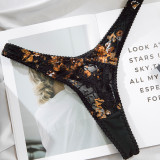 Women lace print contrast color bra sexy lingerie two-piece set