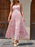 Women Rainbow Striped Off-shoulder Strap Dress