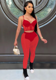 Women Sexy Mesh Patchwork Bra Top and Pants Two-piece Set
