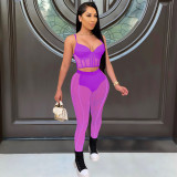 Women Sexy Mesh Patchwork Bra Top and Pants Two-piece Set