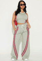 Women Casual Vest and Striped Pants Two-piece Set