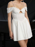 Women Spring Sexy Hollow Pearl Suspender Dress
