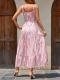 Women Rainbow Striped Off-shoulder Strap Dress