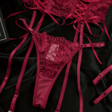 Women red lace sexy lingerie two-piece set