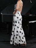 Women Summer Sexy Heart Print Print Backless Holidays Strap Dress