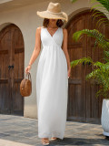 Women White Beach Holidays Sleeveless Dress