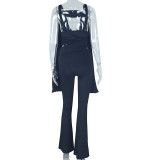 Women Sexy Solid Sleeveless V-Neck Crop Top and Pants Two-Piece Set