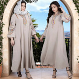 Plus Size Women Muslim Embroidered Robe Dress