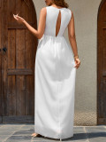 Women White Beach Holidays Sleeveless Dress