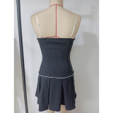 Women Summer Retro Striped Contrast Casual Suspender Dress