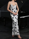 Women Summer Sexy Heart Print Print Backless Holidays Strap Dress