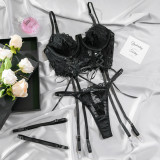 Women red lace sexy lingerie two-piece set