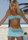 Women Spring and Summer Sexy Suspender Lace-Up Pleated Solid Skirt Three-Piece