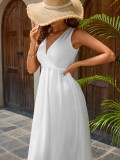 Women White Beach Holidays Sleeveless Dress
