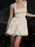 Women French Polka Dot Strap Dress Sexy Halter Neck Holidays Tutu Skirt
