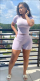 Women Solid Street Crop Top and Shorts Two-piece Set