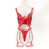 Women red lace sexy lingerie two-piece set