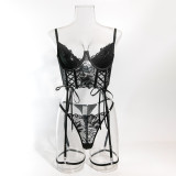 Women red lace sexy lingerie two-piece set