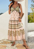 Women Bohemian Ethnic Print Halter Neck Backless Beach Holidays Dress