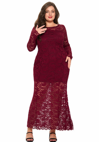 Plus Size Women lace fishtail dress