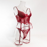Women red lace sexy lingerie two-piece set