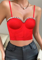 Women chain sling fishbone Strapless Top
