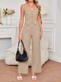 Women Career Vest and Wide-leg Pants Two-piece Set