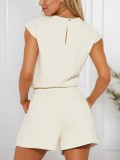 Women sleeveless casual drawstring jumpsuit