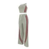 Women Casual Vest and Striped Pants Two-piece Set