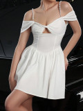Women Spring Sexy Hollow Pearl Suspender Dress